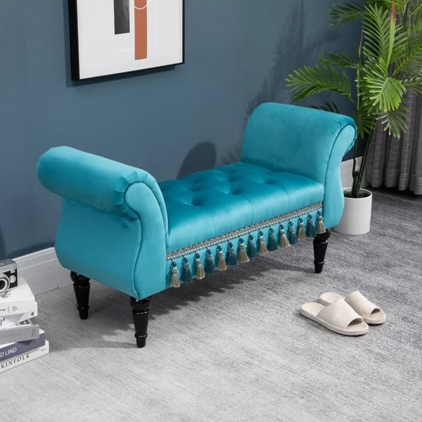 Rootz Luxury Bench - Upholstered Bench - Stool - Polyester - Rubber - Foam - Blue - 117 x 40 x 58 cm