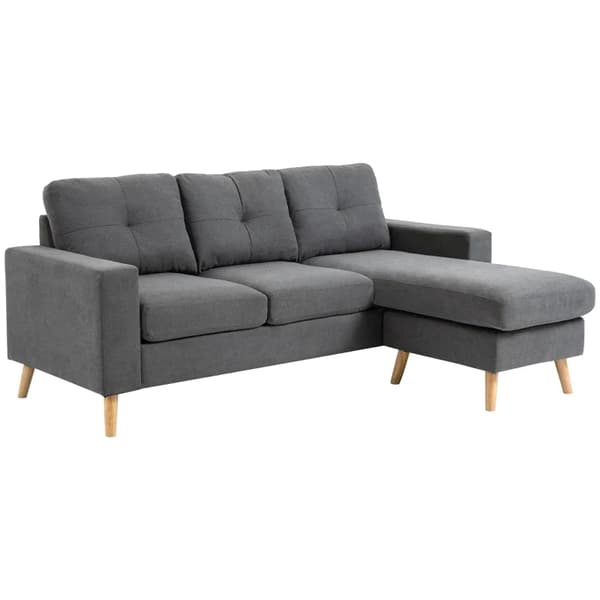 Rootz Hörnsoffa - Scandi Design - Knappsömmar - Tvättbar - Massivt trä - Mjukt vadderad - Linnelook - Grå - 193L x 136W x 85H cm