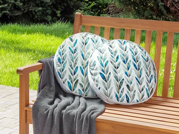 Uppsättning med 2 trädgårdskuddar Vit och Grön Polyester ⌀ 40 cm Rektangulär Kudde med Bladmönster Modern Design Uteplats Trädgård