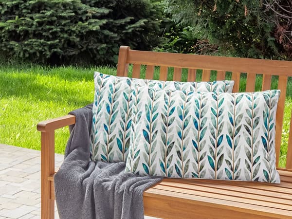 Uppsättning med 2 trädgårdskuddar Vit och Grön Polyester 40 x 60 cm Rektangulär Kudde med Bladmönster Modern Design Uteplats Trädgård