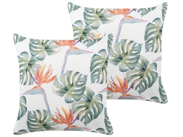 Set med 2 trädgårdskuddar Flerfärgad polyester 45 x 45 cm Fyrkantig kudde med mönster av monsterablad Modern design Kudde