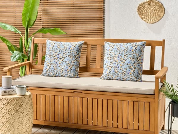 Set med 2 kuddar för utomhusbruk Blå polyester 45 x 45 cm Kvadratisk kudde med blommönster Spridd kudde Trädgård Uteplats