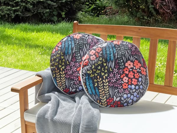 Set med 2 kuddar för utomhusbruk Flerfärgad polyester ⌀ 40 cm Rund kudde med blommönster Trädgård uteplats