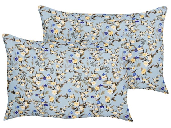 Set med 2 kuddar för utomhusbruk Blå polyester 40 x 60 cm Rektangulär kudde med blommönster Trädgård uteplats