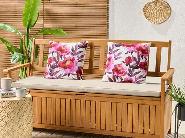 Set med 2 trädgårdskuddar Vit och rosa polyester blommönster 45 x 45 cm fyrkantig Modern Utomhus Uteplats Vattenavvisande