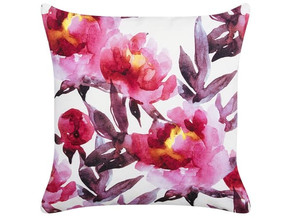 Set med 2 trädgårdskuddar Vit och rosa polyester blommönster 45 x 45 cm fyrkantig Modern Utomhus Uteplats Vattenavvisande