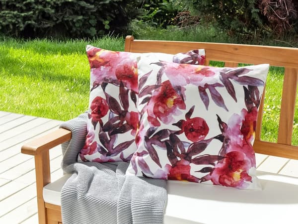 Set med 2 trädgårdskuddar Vit och rosa polyester blommönster 45 x 45 cm fyrkantig Modern Utomhus Uteplats Vattenavvisande