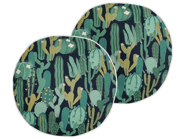 Set om 2 Trädgårdskuddar Grön Polyester Kaktusmönster ⌀ 40 cm Rund Modern Utomhus Uteplats Vattenavvisande