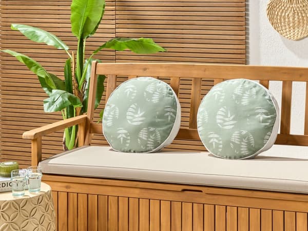 Set med 2 trädgårdskuddar Grön polyester ⌀ 40 cm Rund kudde med bladmotiv Modern design Kudde