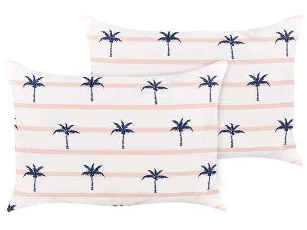 Set om 2 Trädgårdsdynor Vit Polyester Palmmönster 40 x 60 cm Rektangulär Modern Utomhus Uteplats Vattenavvisande