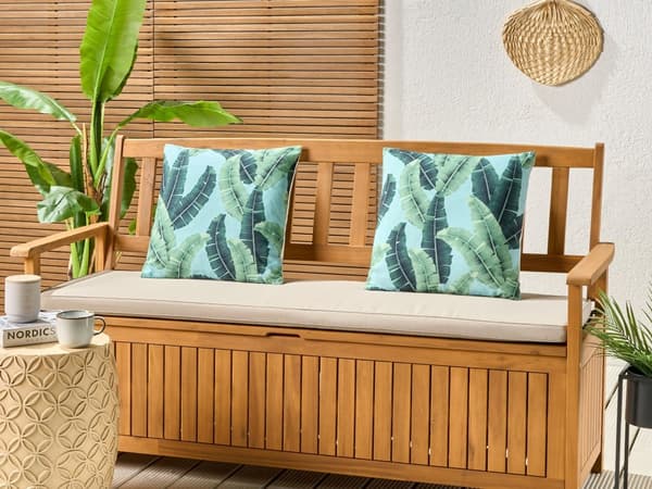 Set med 2 trädgårdskuddar Grön polyester 45 x 45 cm Fyrkantig kudde med bladmönster Modern design Kasta kudde