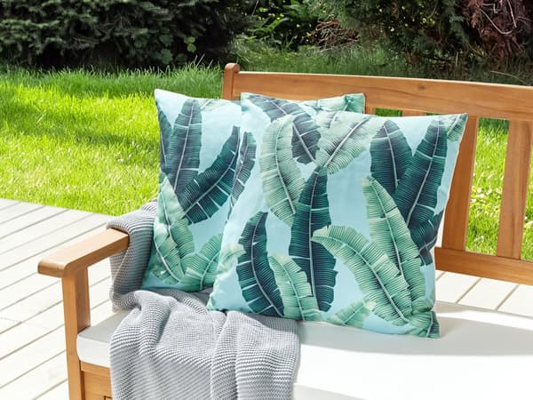 Set med 2 trädgårdskuddar Grön polyester 45 x 45 cm Fyrkantig kudde med bladmönster Modern design Kasta kudde