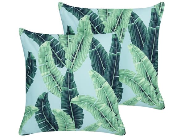 Set med 2 trädgårdskuddar Grön polyester 45 x 45 cm Fyrkantig kudde med bladmönster Modern design Kasta kudde
