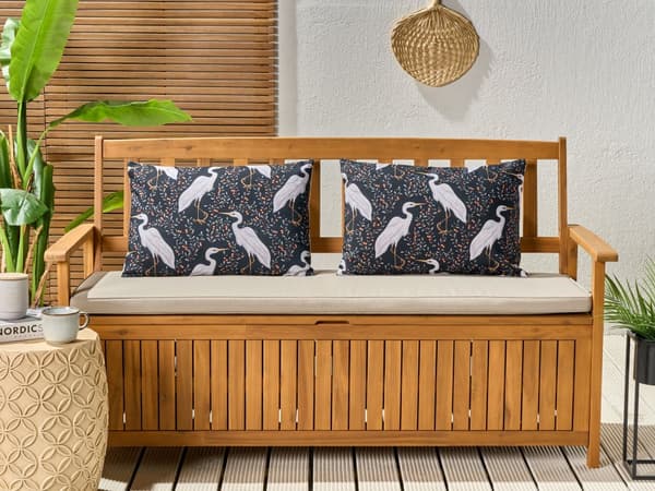 Set med 2 trädgårdskuddar Svart polyester 40 x 60 cm Fågelmotiv Modern utomhusdekoration Vattenavvisande