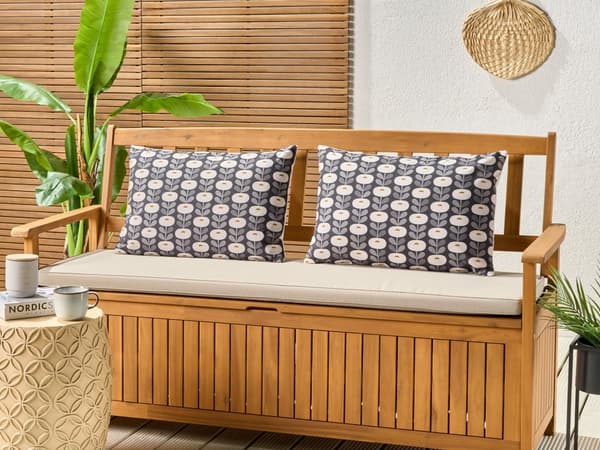 Set med 2 trädgårdskuddar Grå polyester Geometriskt mönster 40 x 60 cm Modern utomhusdekoration Vattenavvisande