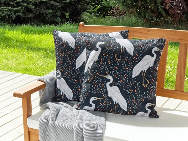 Set med 2 trädgårdskuddar Svart polyester 45 x 45 Fågelmotiv Modern utomhusdekoration Vattenavvisande