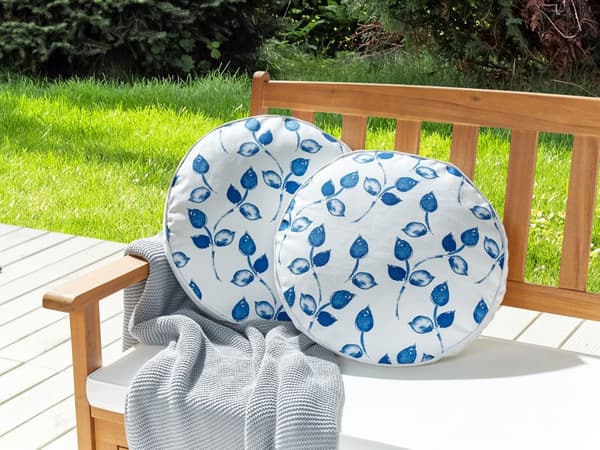 Sett med 2 hageputer Hvit og Blå Polyester ⌀ 40 cm Rund Bladmønster Motiv Moderne Design Kastepute med Spredt Design