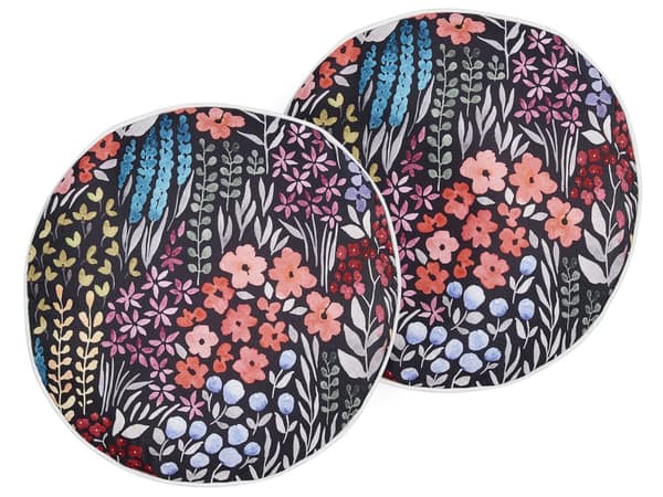 Sett med 2 Utendørsputer Flerfarget Polyester ⌀ 40 cm Rund Pute med Blomstertrykk Mønster Hage