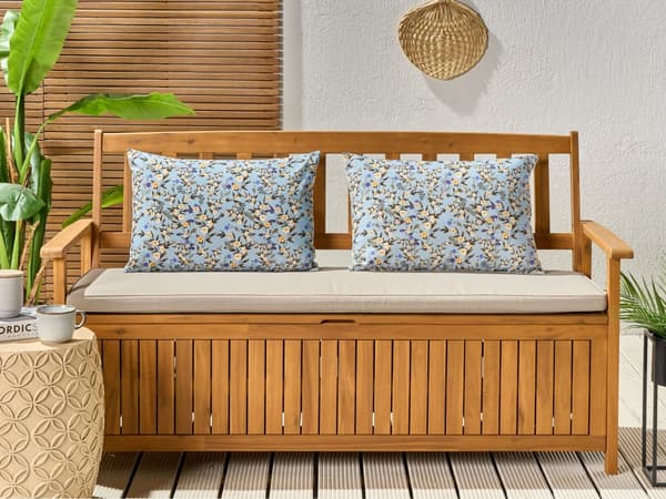 Sett med 2 stk. Utendørsputer Blå Polyester 40 x 60 cm Kvadratisk Blomsterprint Mønster Spredningspute Hage Terrasse