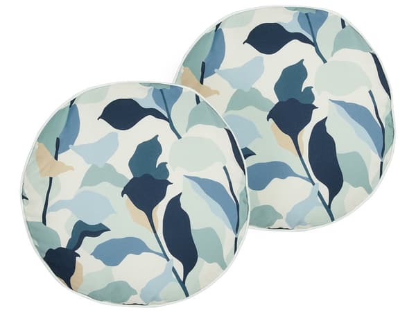 Sett med 2 Hageputer Blå Polyester ⌀ 40 cm Bladmotiv Moderne Utendørs Dekorasjon Vannbestandig