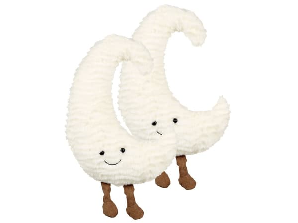 Sett med 2 barneputer i hvitt stoff 21 x 40 cm Fluffy plysjputer i form av en måne med mykt fyll Mykt leketøy for barn