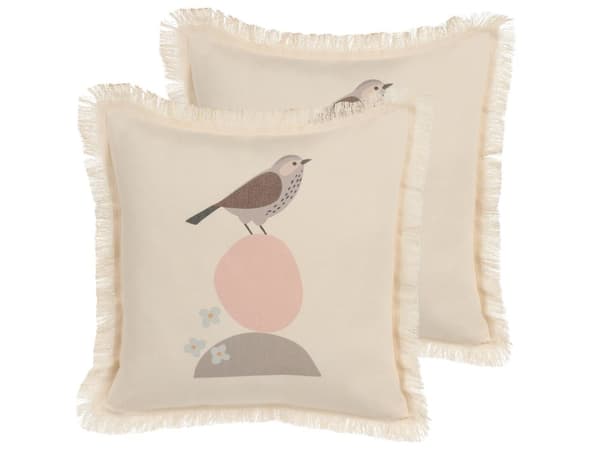 Dekorativ Pute Off-white Rosa Fuglemotiv 60 x 60 cm Spredningspute Trykk Minimalistisk Moderne Innredningstilbehør