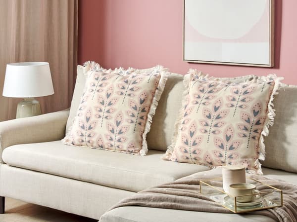 Dekorative Puter Beige Bladmotiv 60 x 60 cm Spredningspute Trykk Minimalistisk Moderne Innredningstilbehør