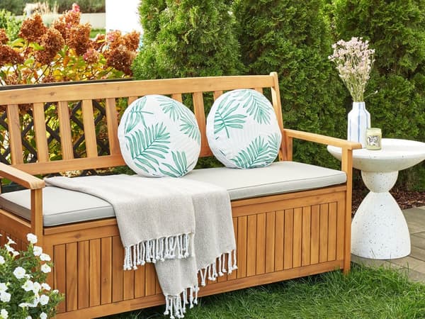 Sett med 2 Hageputer Beige og Grønn Polyester Palmebladmotiv ⌀ 40 cm Moderne Utendørsdekorasjon Vannbestandig