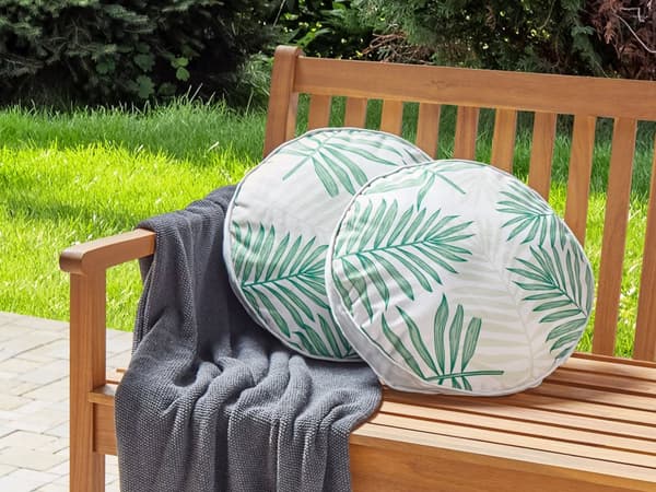 Sett med 2 Hageputer Beige og Grønn Polyester Palmebladmotiv ⌀ 40 cm Moderne Utendørsdekorasjon Vannbestandig