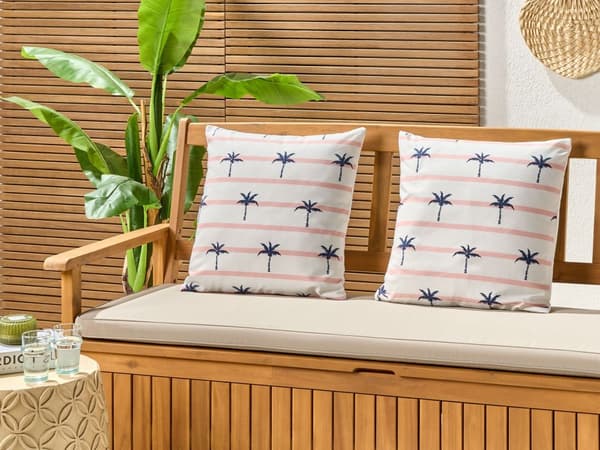 Sett med 2 hageputer Hvit Polyester Palmemønster 45 x 45 cm Kvadratisk Moderne Utendørs uteplass Vannbestandig