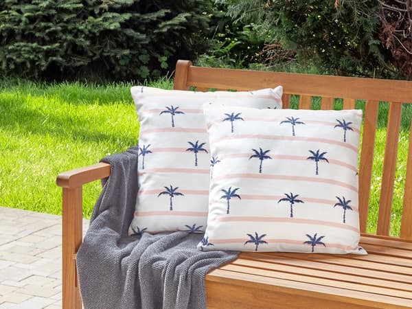 Sett med 2 hageputer Hvit Polyester Palmemønster 45 x 45 cm Kvadratisk Moderne Utendørs uteplass Vannbestandig