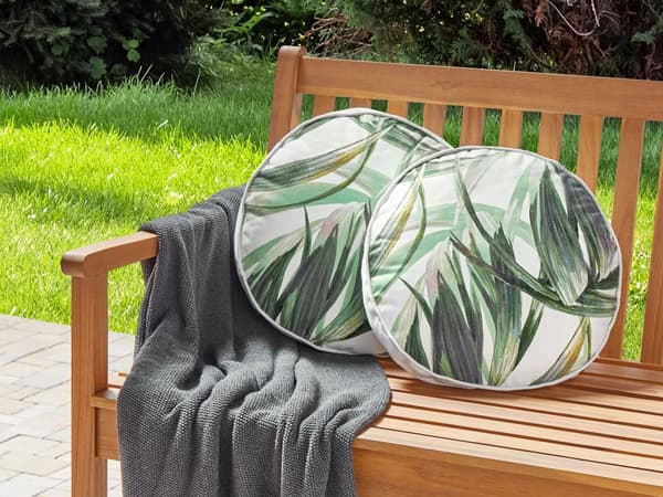 Sett med 2 hageputer Grønt og hvitt bladmønster i polyester ⌀ 40 cm Moderne utendørsdekorasjon Vannbestandig