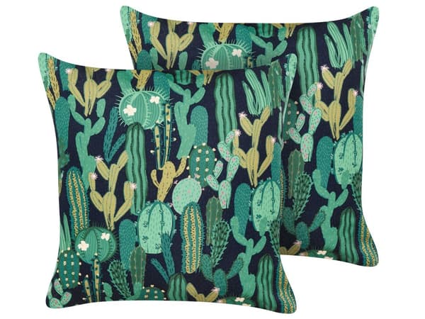 Sett med 2 hageputer Grønn Polyester Kaktusmønster 45 x 45 cm firkantet Rectangular Moderne Utendørs uteplass Vannbestandig