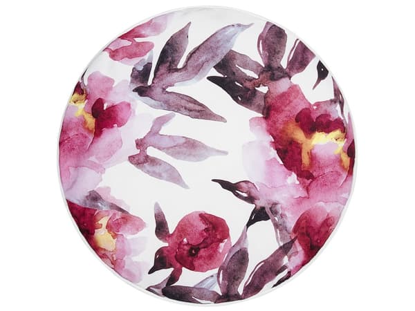 Sett med 2 hageputer i hvitt og rosa polyester med blomstermønster ⌀ 40 cm runde, moderne, vanntette uteputer for uteplassen