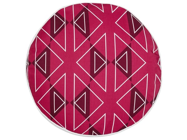 Sett med 2 hageputer i rosa polyester med geometrisk mønster ⌀ 40 cm runde, moderne, vanntette uteputer for uteplassen