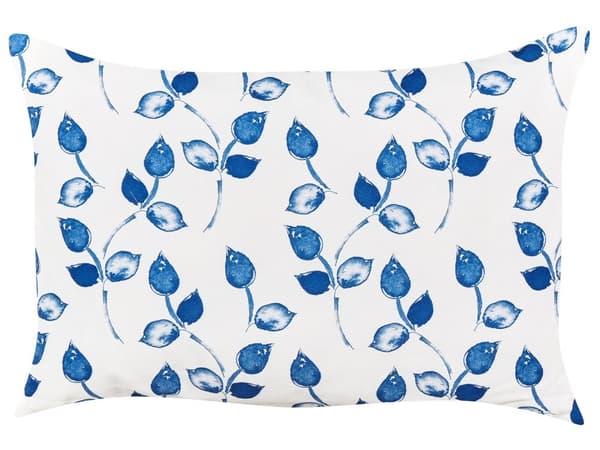 Sett med 2 hageputer i hvitt og blått polyester 40 x 60 cm Rektangulær pute med bladmotiv i moderne design