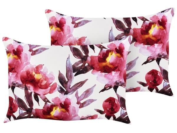 Sett med 2 hageputer i hvitt og rosa polyester med blomstermønster 40 x 60 cm Rektangulære Moderne uteplass Vannbestandig