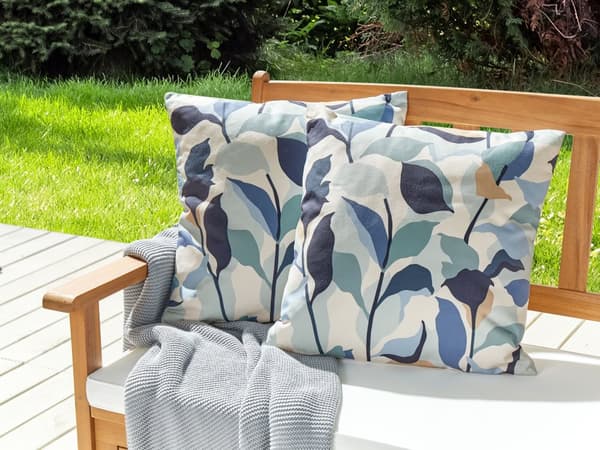 Set om 2 Trädgårdskuddar Blå Polyester 45 x 45 Bladmönster Modern Utomhusdekoration Vattenavvisande Trädgård Uteplats Balkong