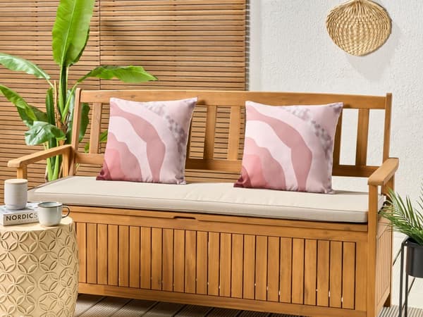 Uppsättning med 2 Trädgårdskuddar Rosa Polyester 45 x 45 Abstrakt Mönster Modern Utomhusdekoration Vattenavvisande
