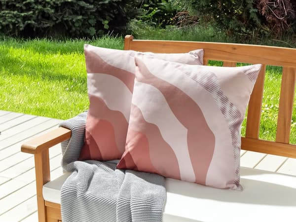 Uppsättning med 2 Trädgårdskuddar Rosa Polyester 45 x 45 Abstrakt Mönster Modern Utomhusdekoration Vattenavvisande