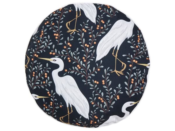 Uppsättning med 2 trädgårdskuddar Svart polyester 40 cm Rund Fågelmotiv Modern Utomhusdekoration Vattenavvisande