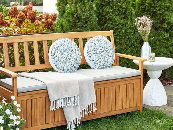Uppsättning med 2 kuddar för utomhusbruk Blå polyester ⌀ 40 cm Rund kudde med blommönster Trädgård uteplats