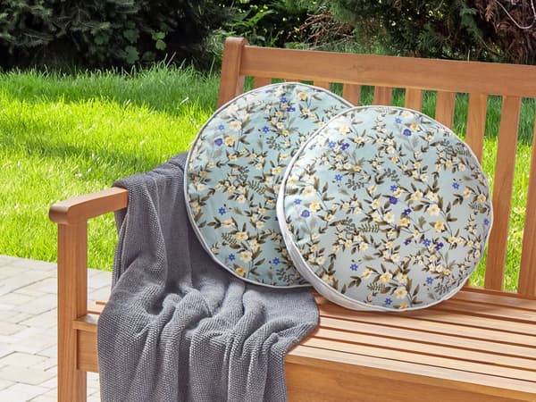 Uppsättning med 2 kuddar för utomhusbruk Blå polyester ⌀ 40 cm Rund kudde med blommönster Trädgård uteplats