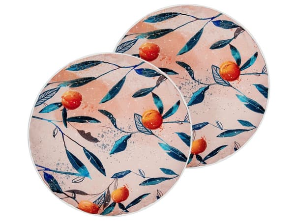 Set med 2 trädgårdskuddar Flerfärgad polyester ⌀ 40 cm Bladmönster Modern utomhusdekoration Vattenavvisande