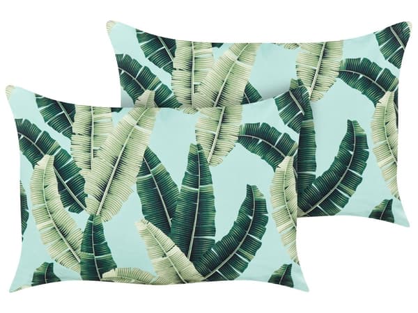 Set med 2 trädgårdskuddar Grön polyester 40 x 60 cm Rektangulär kudde med motiv av bladmönster Modern design
