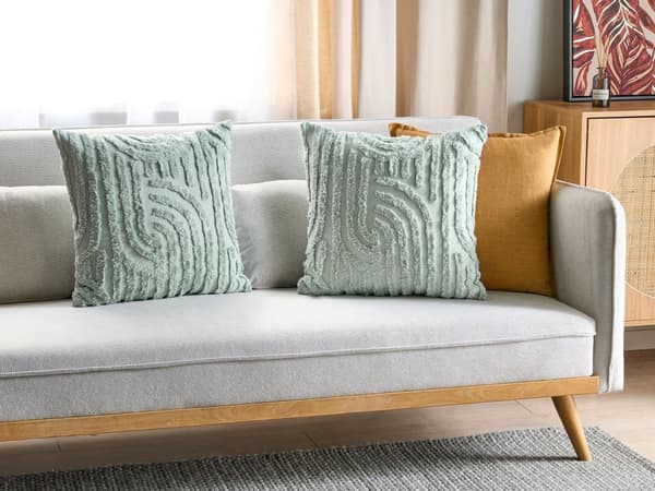 Sett med 2 dekorative puter Mint Green Cotton Polyester Filling 45 x 45 cm Abstrakt mønster Kvadratisk Moderne tilbehør til hjemmet Stue Soverom