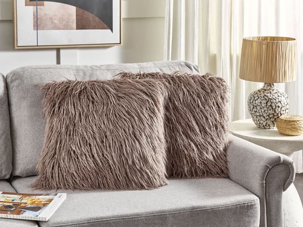 Sett med 2 Pynteputer Beige Imitert Pels 45 x 45 cm Myke Firkantet Avtakbar