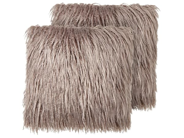 Sett med 2 Pynteputer Beige Imitert Pels 45 x 45 cm Myke Firkantet Avtakbar