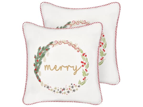Set om 2 kuddar Vit sammet Tyg 45 x 45 cm Julmotiv Bomull Avtagbara Kuddfodral Vardagsrum Sovrum