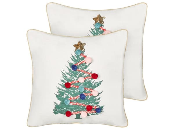Set med 2 kuddar Vit 45 x 45 cm Julgransmönster Bomull Avtagbara Kuddfodral Vardagsrum Sovrum
